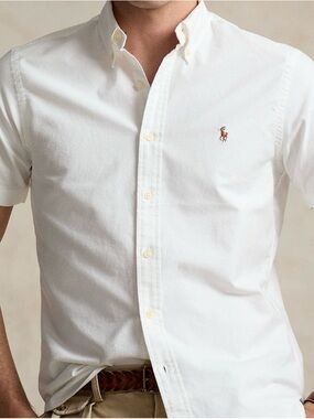 Ralph Lauren White Short-Sleeve Button-Down Shirt with Pony Logo
